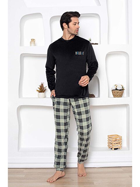 Remsa Erkek Kadife Uzun Kol Pijama Takımı 13020 Siyah05 - S000481713-93