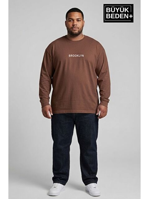 Süperlife Erkek Büyük Beden Orta Brooklyn Baskılı 2 İplik Bisiklet Yaka Tişört SPR26BTS942-8