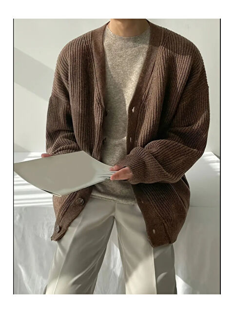 Tarz Cool Erkek Regular Fit Düğmeli V Yaka Triko Hırka - S000474507-19413