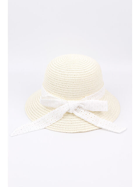 Le Mabelle Krem  Fistolu Kız Çocuk Hasır Şapka - S000486123-19966