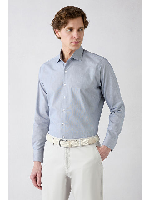 Kiğılı Uzun Kol Çizgili Slim Fit Gömlek