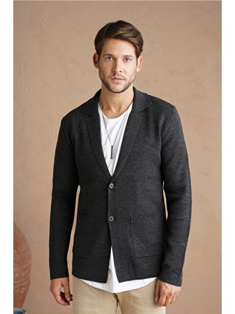 Tarz Cool Erkek Antrasit Şal Yaka Çelik Örgü Ceket Hırka-hrkckt1824r04s - S000474509-37505