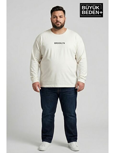 Süperlife Erkek Büyük Beden Orta Brooklyn Baskılı 2 İplik Bisiklet Yaka Tişört SPR26BTS942-8