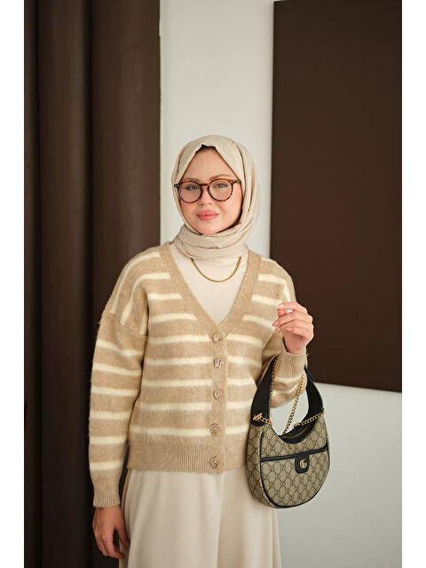 Locco Moda Kadın Kısa Triko Hırka Vizon - S000485776-26429