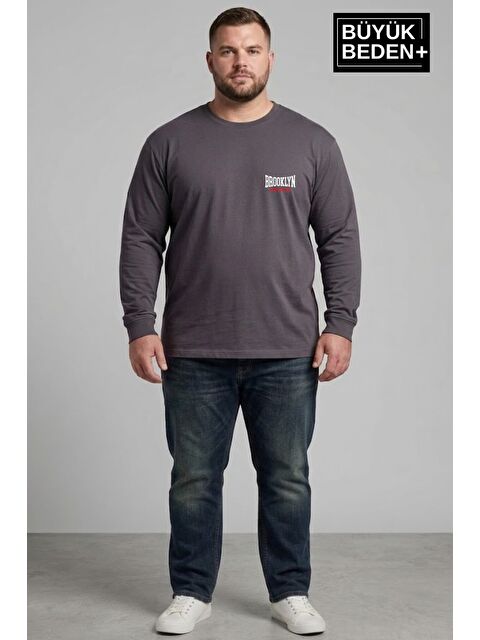 Süperlife Erkek Büyük Beden 1970 Brooklyn Baskılı 2 İplik Bisiklet Yaka Tişört SPR26BTS942-3