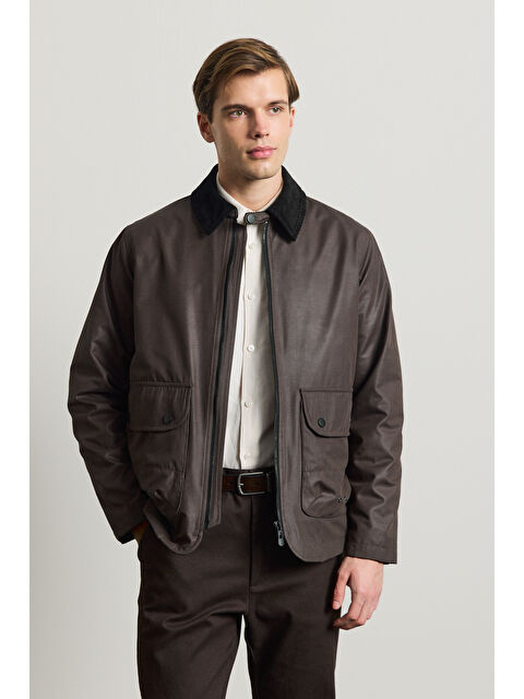 Danger Erkek Kadife Yakalı Mont Ceket Kahverengi - S000505252-19413