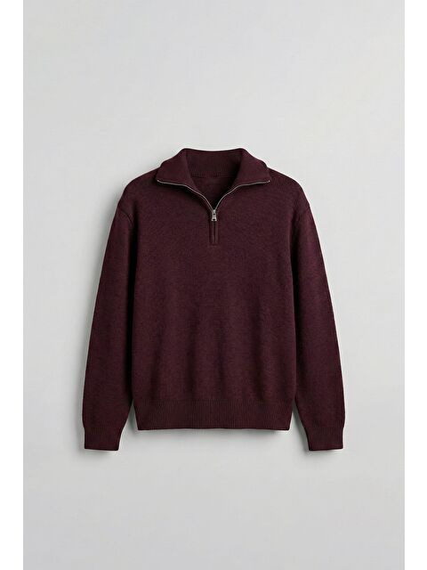 Abluka Online Erkek Yarım Fermuarlı Premium Kumaş Oversize Kazak Bordo - S000491143-19951