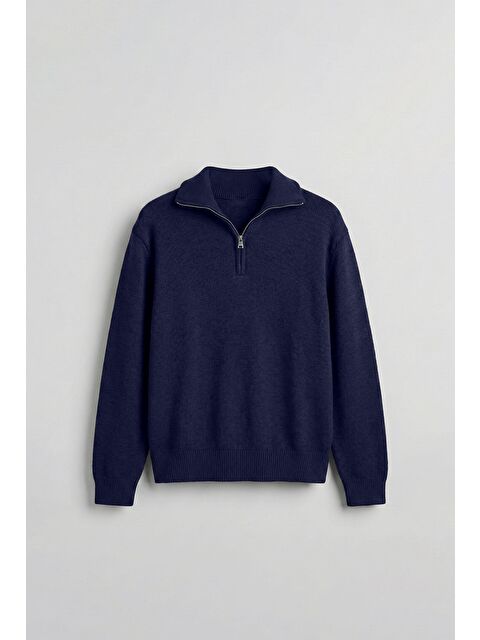 Abluka Online Erkek Yarım Fermuarlı Premium Kumaş Oversize Kazak Lacivert - S000491143-21164