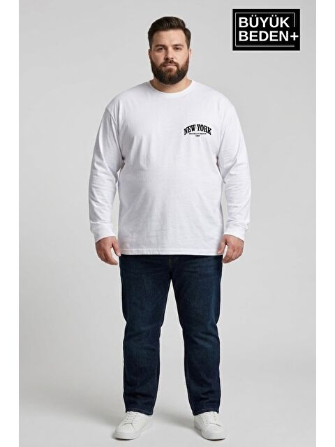 Süperlife Erkek Büyük Beden New York Baskılı 2 İplik Bisiklet Yaka Tişört SPR26BTS942-5