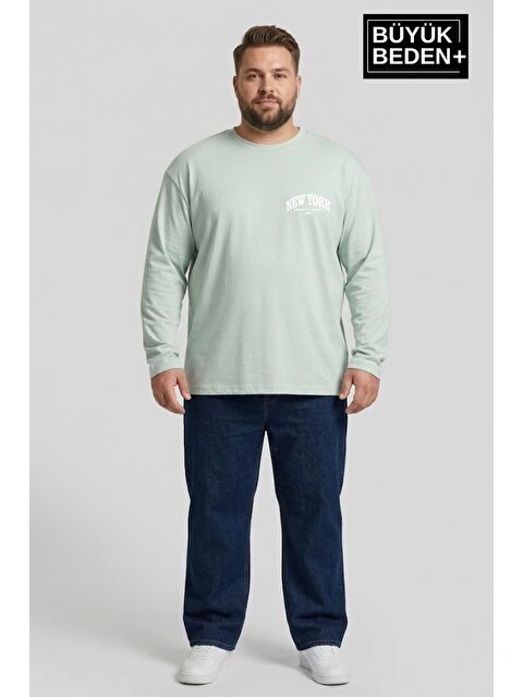 Süperlife Erkek Büyük Beden New York Baskılı 2 İplik Bisiklet Yaka Tişört SPR26BTS942-5