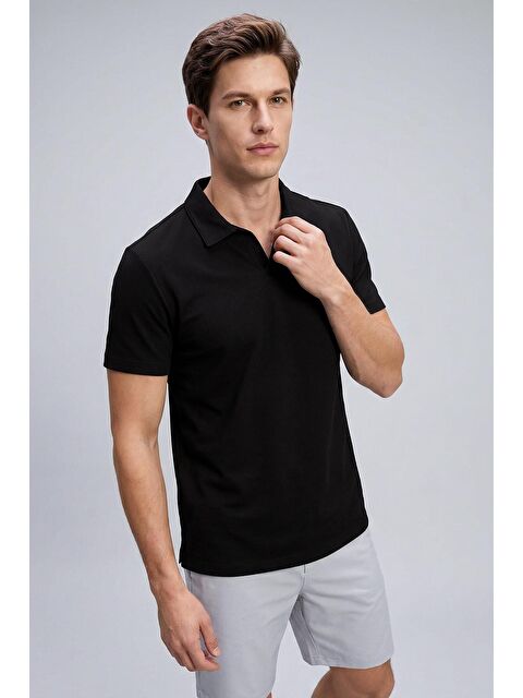 Tommylife Siyah Rahat Form Yumuşak Dokulu Polo Yaka Erkek T-Shirt - 88496
