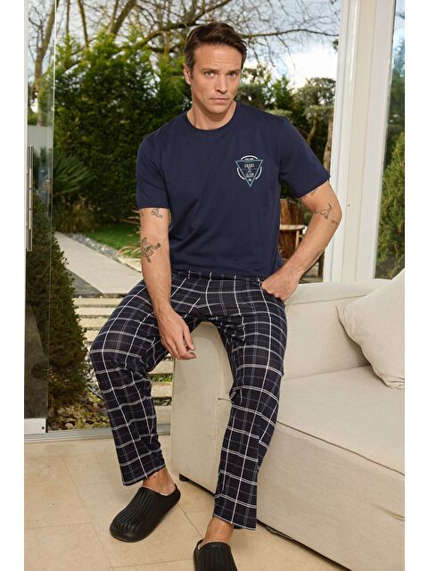 Formo PREMIUM Erkek %100 Doğal Pamuk Ekose Yüksek Kaliteli Baskılı Kısa Kollu Cepli Pijama Takımı