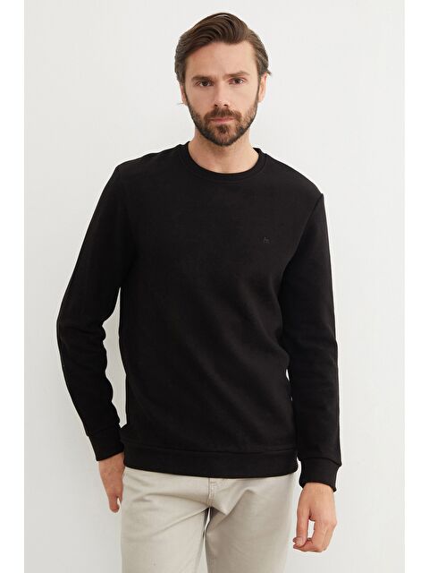 Fullamoda M Harf Nakışlı Fitilli Bisiklet Yaka Büyük Beden Sweatshirt - S000433485-19351