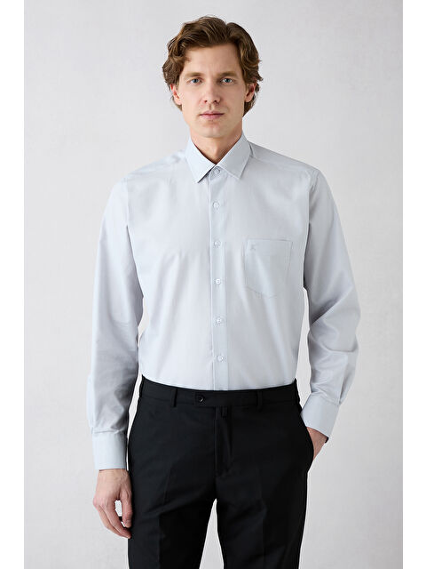 Kiğılı Uzun Kol Regular Fit Klasik Yaka Cepli Desenli Pamuk Gömlek