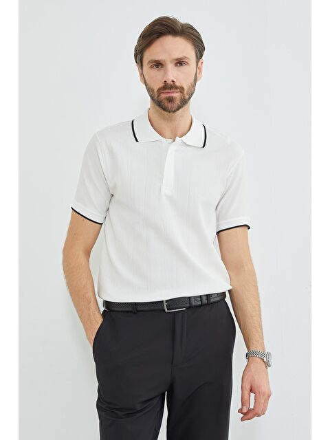 Fullamoda Çizgili Yarım Fermuarlı Polo Yaka Tişört