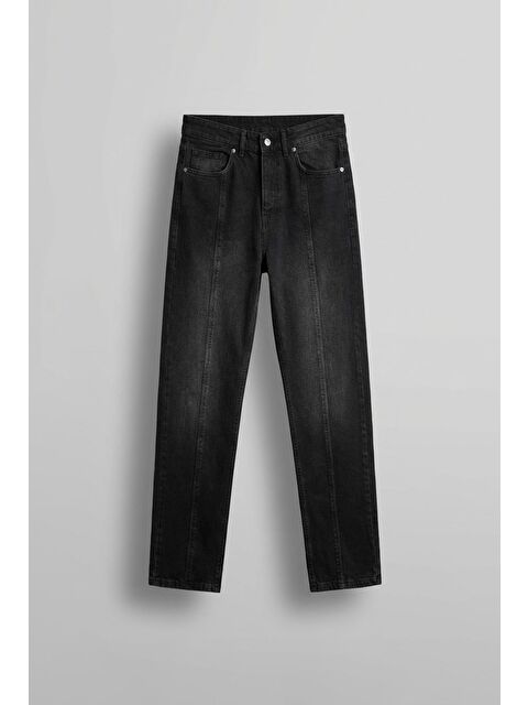Abluka Online Erkek Ön Dikiş Detaylı Yıkamalı Baggy Jean Siyah - S000487338-19351