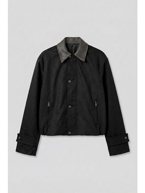 Abluka Online Erkek Boxy Fit Geniş Kesim Kontrast Yaka Premium Ceket Siyah - S000491218-19351