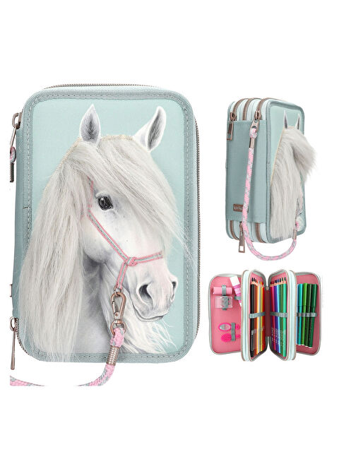Top Model Miss Melody 3 Katlı İçi Dolu Kalem Çantası Horse Head Application 13692