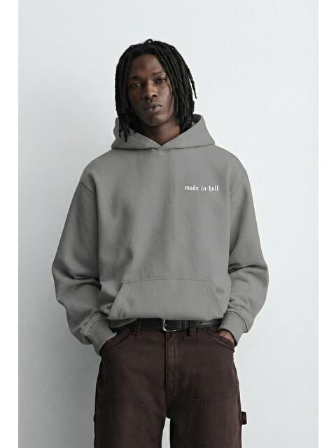 Abluka Online Erkek Oversize Baskılı Premium Kapüşonlu Sweatshirt Gri - S000315003-20600