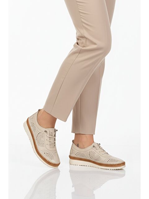 Ayakmod Bej Hakiki Deri Ortopedik Kadın Casual Ayakkabı 509 Z