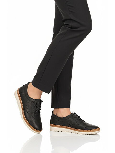 Ayakmod Siyah Hakiki Deri Ortopedik Kadın Casual Ayakkabı 509 Z