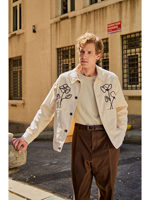 Danger Erkek Çiçek Desenli %100 Pamuk Ceket Ekru - S000430705-19965
