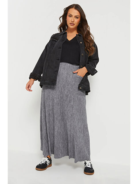 Stil Diva Büyük Beden Beli Lastikli Önden Cepli Fitilli Maxi Etek 303899 - S000360149-20600