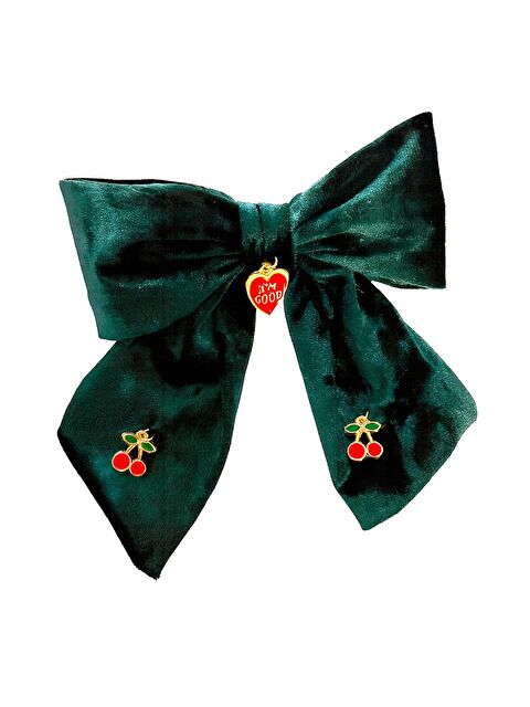 New Obsessions I Am Good Kiraz Charmlı Yeşil Kadife Fiyonk Toka - S000484343-18194