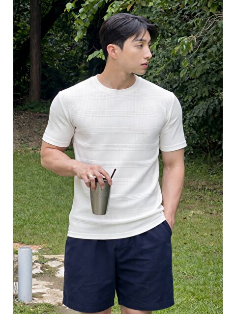 Tarz Cool Fitilli Triko Tişört Erkek Slim Fit Yazlık Premium Basic Üst