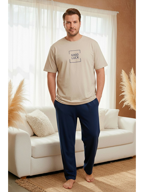 SEBOTEKS %100 Pamuklu Kısa Kollu Cepli Büyük Beden Erkek Pijama Takımı 2045