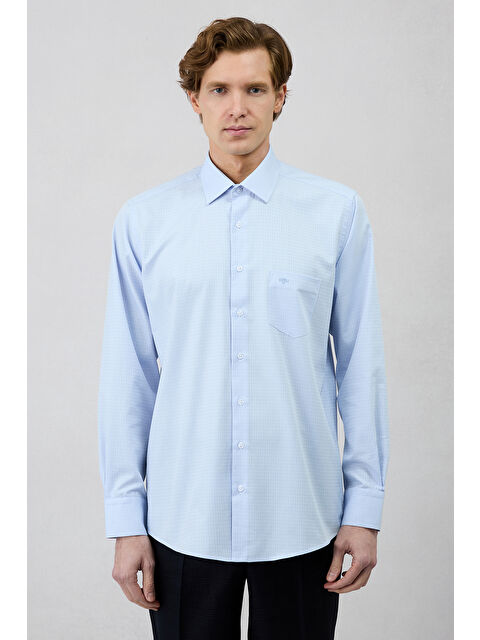 Kiğılı Uzun Kol Regular Fit Klasik Yaka Cepli Desenli Pamuk Gömlek