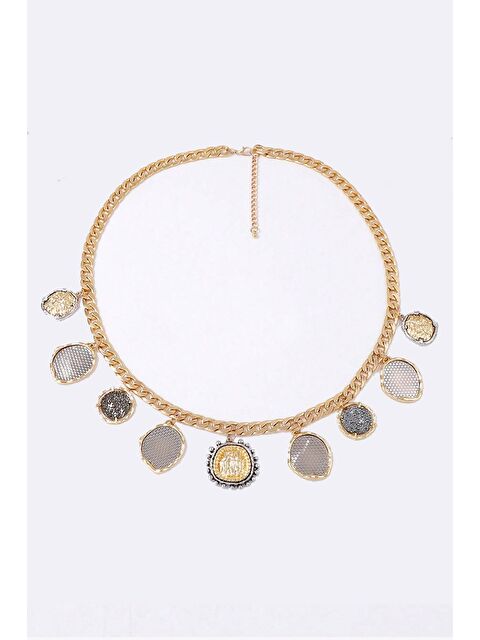 New Obsessions Marka Antik Gold Madalyonlu Kalın Zincir Kolye - S000486958-20076