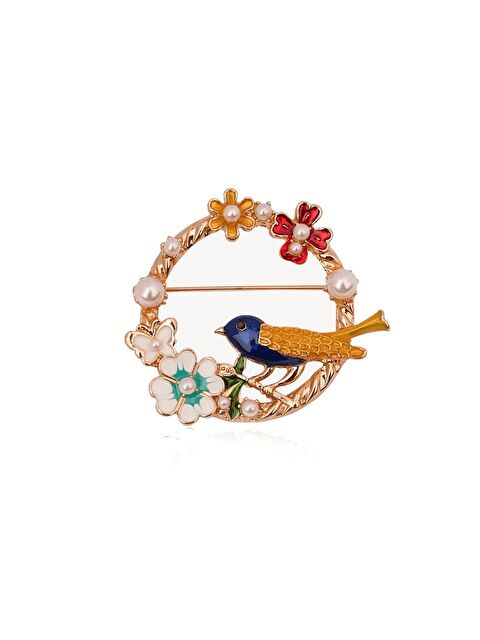 New Obsessions Cennet Bahçesi Kuş Detaylı Broş Yaka İğnesi - S000486959-20076