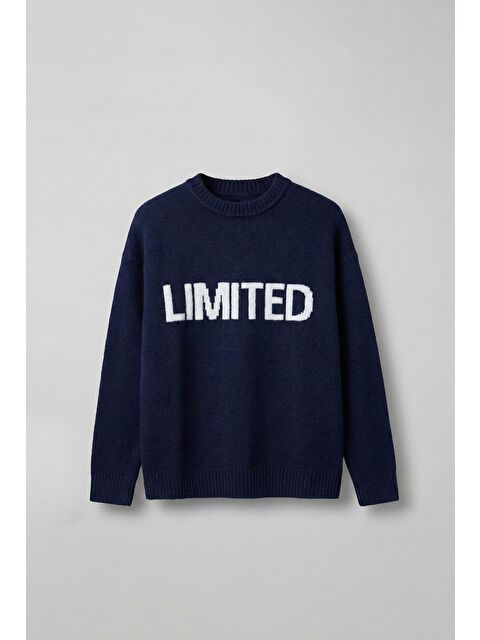 Abluka Online Erkek Oversize Limited Kabartma Baskılı Triko Kazak Lacivert - S000493999-21164