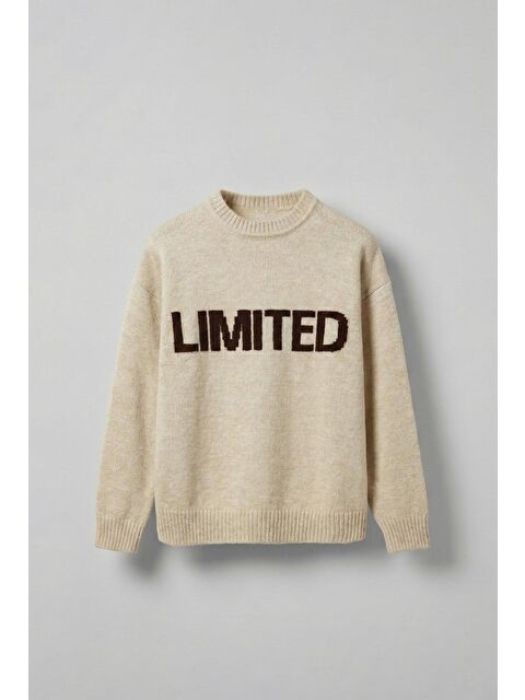 Abluka Online Erkek Oversize Limited Kabartma Baskılı Triko Kazak Taş Rengi - S000493999-1174