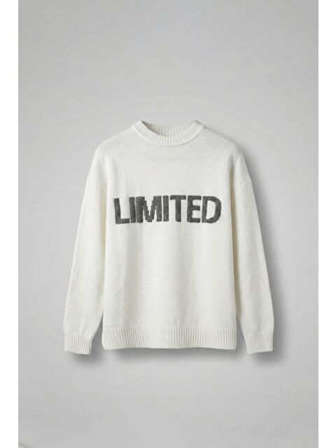 Abluka Online Erkek Oversize Limited Kabartma Baskılı Triko Kazak Ekru - S000493999-19965