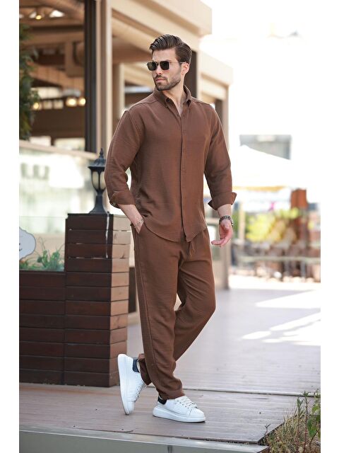 Madmext Kahverengi Gömlek Pantolon Erkek İkili Takım E7322 - S000445073-19413