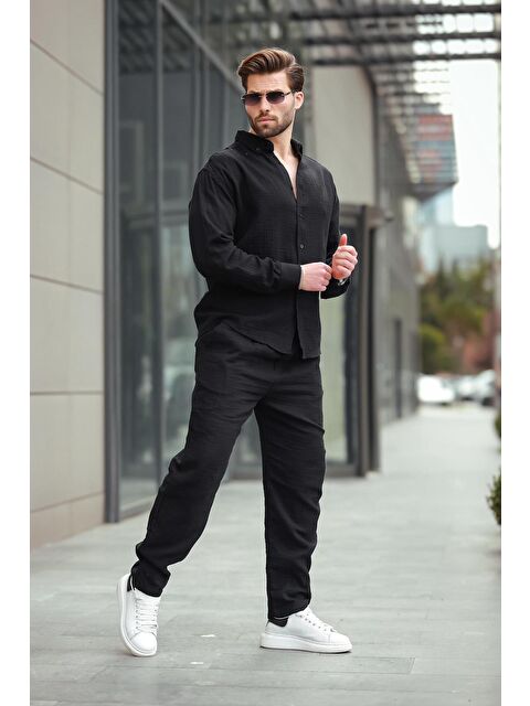 Madmext Siyah Gömlek Pantolon Erkek İkili Takım E7322 - S000445073-19351