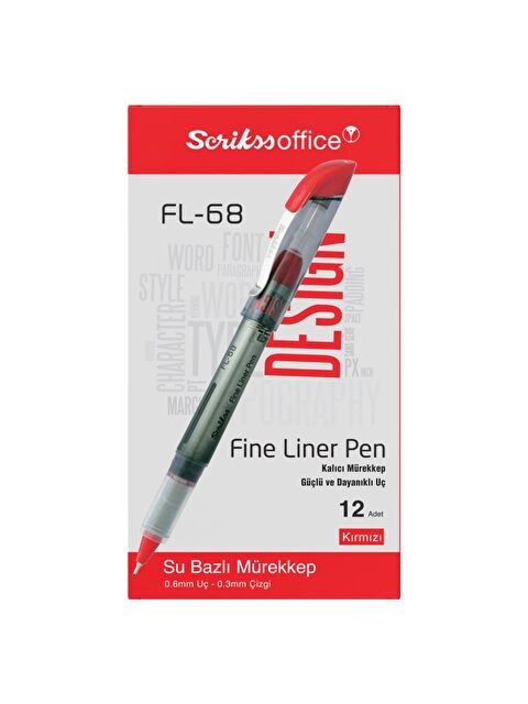 Scrikss Fineliner Tükenmez Kalem 0.6 Kırmızı (FL-68) 12 Adet - S000422789-20045