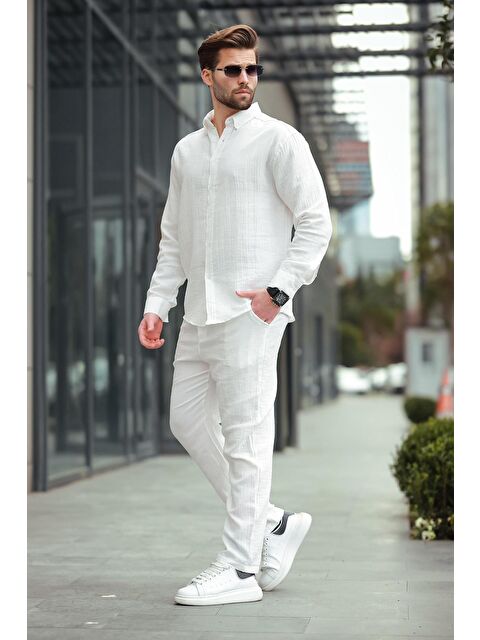 Madmext Beyaz Gömlek Pantolon Erkek İkili Takım E7322 - S000445073-20063