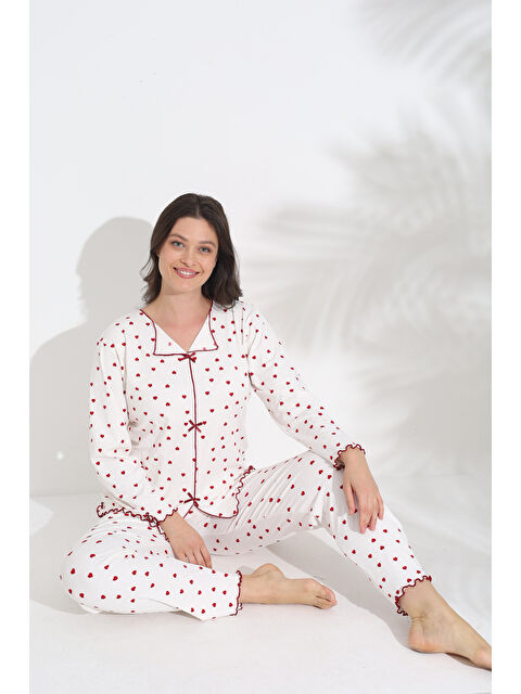SEBOTEKS Fiyonk Detaylı Soft Kumaş Uzun Kollu Kadın Pijama Takımı 465 - S000487618-20063