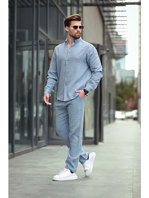 Madmext Mavi Gömlek Pantolon Erkek İkili Takım E7322 - S000445073-16580