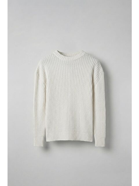 Abluka Online Erkek Oversize Fitilli Basic Triko Kazak Ekru - S000494000-19965