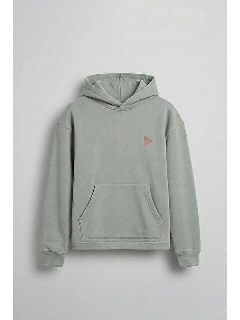 Abluka Online Erkek Kabartmalı Baskılı Kapüşonlu Hoodie Açık Gri - S000491225-17308