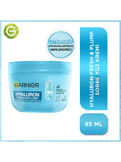 GARNIER Hyaluron Fresh & Plump Dolgunlaştıran Nemlendirici Sorbe Yüz Kremi 85 ML, Vegan & Cruelty Fr