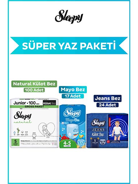 Sleepy Jeans Külot Bez 5 Numara Junior 24 Adet+Mayo Külot Bez 17 Adet+Natural Gross Külot Bez 100 Adet - S000399472-10231