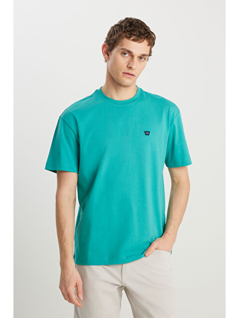 Wrangler %100 Pamuk Relaxed Fit Geniş Kesim Minimal Logo Yeşil Tişört - S000470220-18194