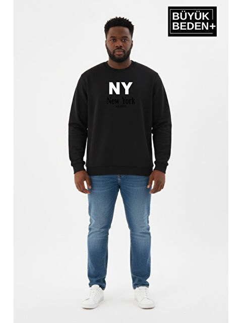 Süperlife Erkek Büyük Beden NY Newyork Baskılı Bisiklet Yaka ince Sweatshirt SPR26BSW956-15 - S000505247-19351
