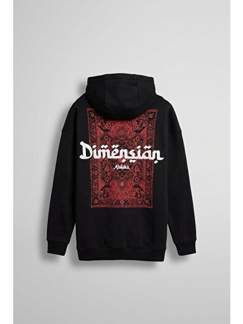 Abluka Online Erkek Oversize Dimension Baskılı Premium Kapüşonlu Sweatshirt Siyah Kırmızı - S000491226-37434