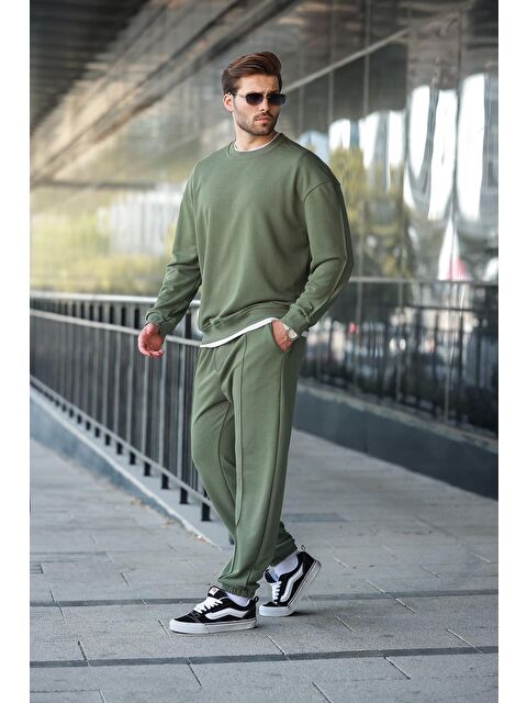 Madmext Haki Bisiklet Yaka Basic Erkek Eşofman Takımı E7323 - S000445075-18547